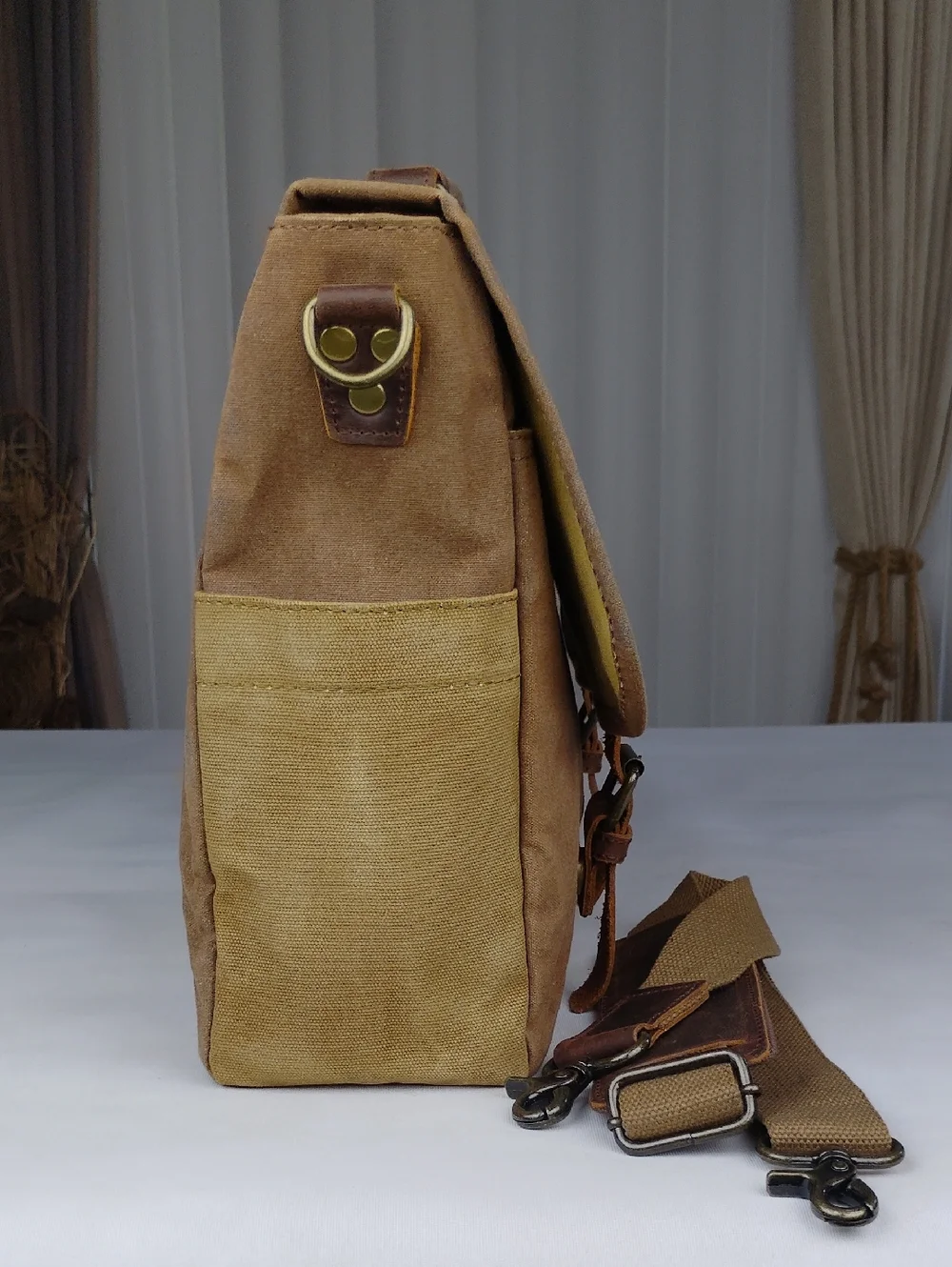 Newhey Men's Canvas And Leather Laptop Messanger Bag.